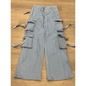 Daisy Light Blue Denim Multi Buckle Pockets Wide Leg Y2K Whimsigoth Jeans | Sz M
